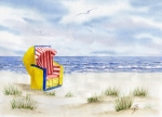 Postcard DIN-A6 Beach Chair yellow-red CUX6